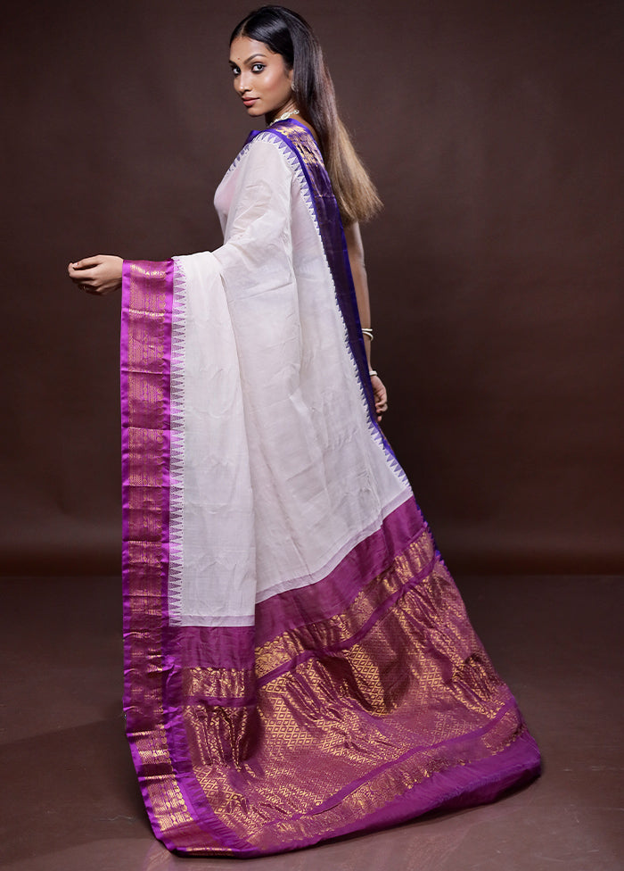 Cream Gadwal Silk Saree Without Blouse Piece - Indian Silk House Agencies