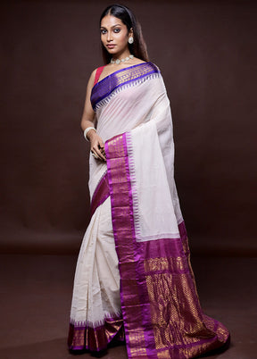 Cream Gadwal Silk Saree Without Blouse Piece - Indian Silk House Agencies