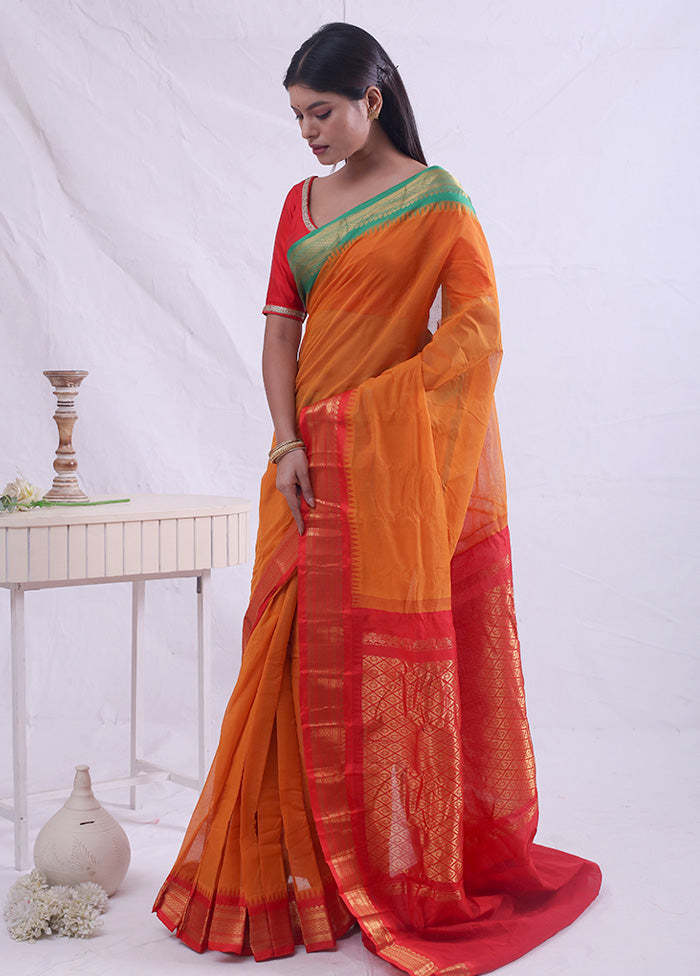 Yellow Gadwal Silk Saree Without Blouse Piece - Indian Silk House Agencies