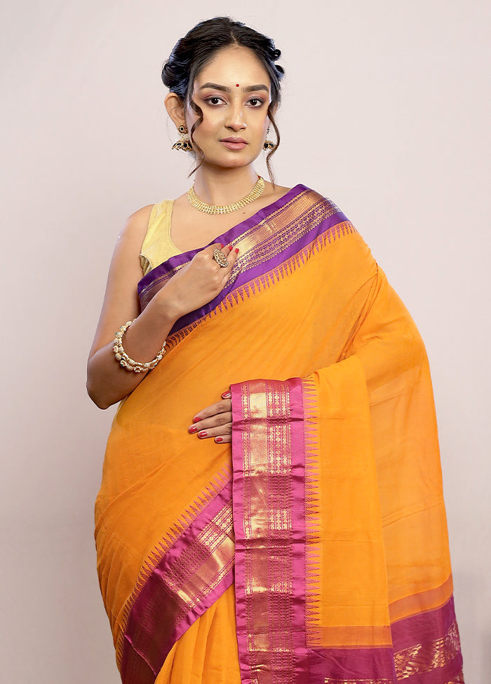 Yellow Gadwal Silk Saree Without Blouse Piece - Indian Silk House Agencies