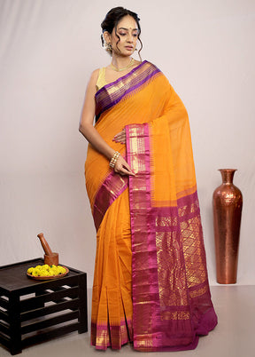 Yellow Silk Cotton Gadwal Saree With Blouse Piece - Indian Silk House Agencies