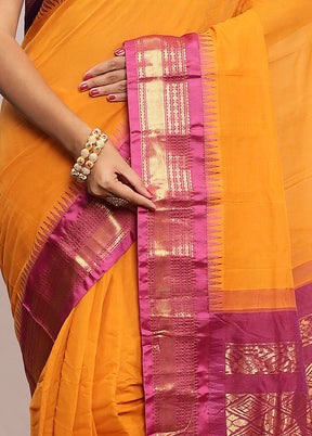 Yellow Silk Cotton Gadwal Saree With Blouse Piece - Indian Silk House Agencies