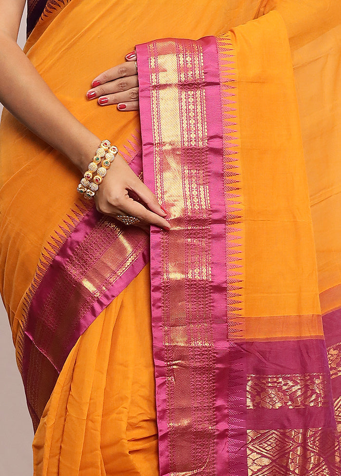 Yellow Gadwal Silk Saree Without Blouse Piece - Indian Silk House Agencies