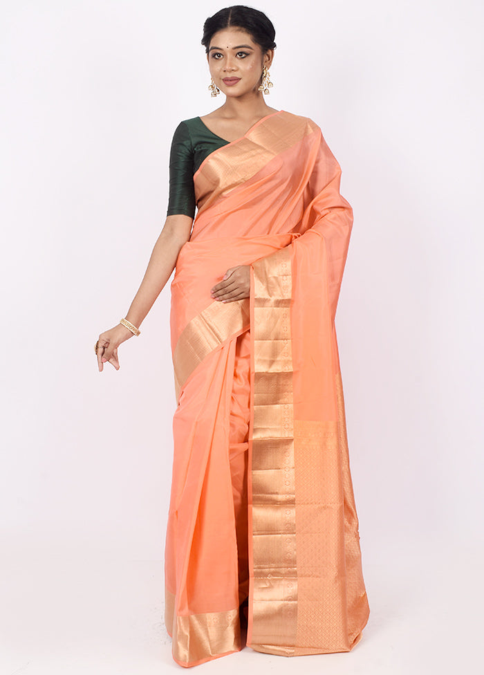 Peach Pure Kanjivaram Saree With Blouse Piece - Indian Silk House Agencies