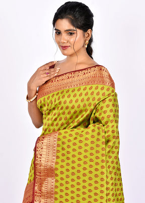 Lime Green Cotton Saree Without Blouse Piece - Indian Silk House Agencies