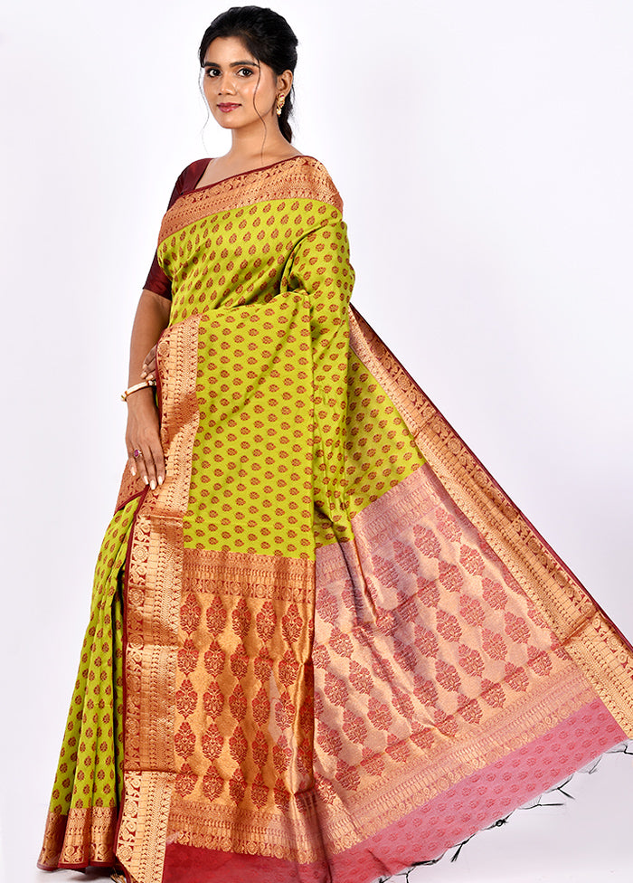 Lime Green Cotton Saree Without Blouse Piece - Indian Silk House Agencies