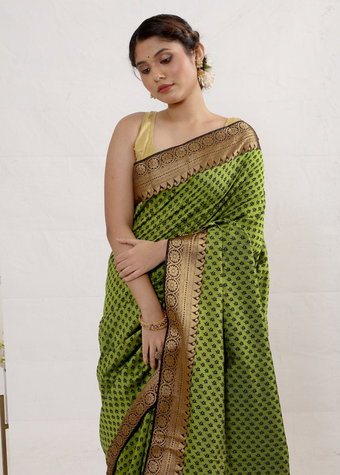 Light Green Cotton Saree Without Blouse Piece - Indian Silk House Agencies