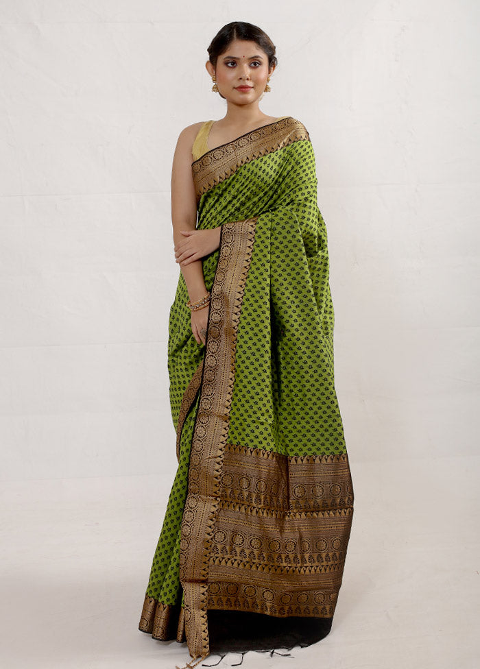 Light Green Cotton Saree Without Blouse Piece - Indian Silk House Agencies