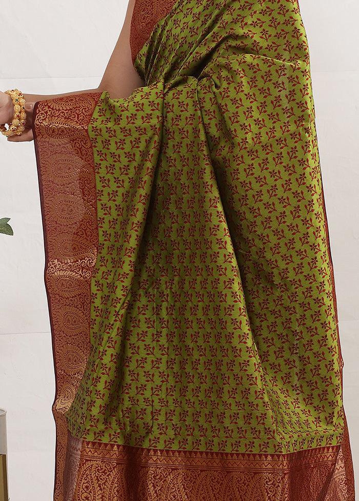 Lime Green Cotton Saree Without Blouse Piece - Indian Silk House Agencies