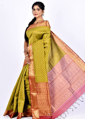 Pista Green Cotton Saree Without Blouse Piece - Indian Silk House Agencies