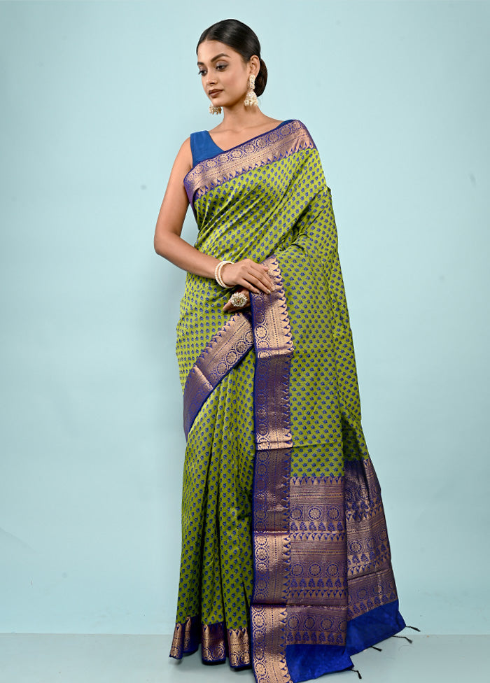 Green Cotton Saree Without Blouse Piece - Indian Silk House Agencies