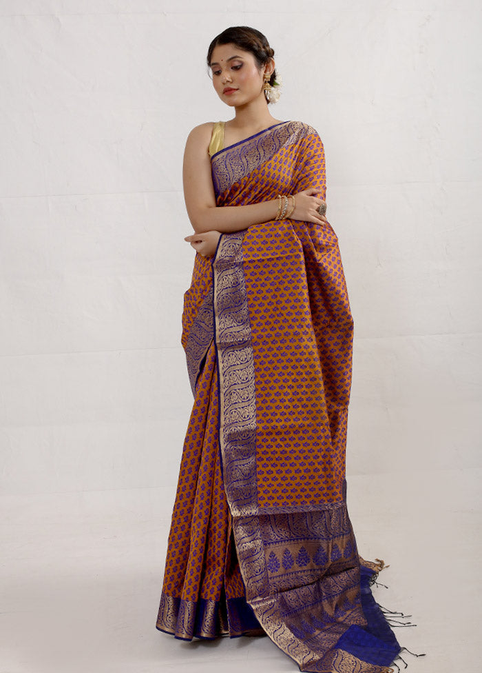 Rust Cotton Saree With Blouse Piece - Indian Silk House Agencies