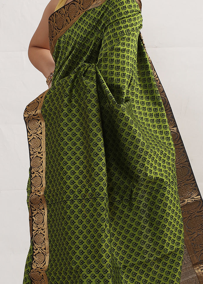 Sap Green Cotton Saree Without Blouse Piece - Indian Silk House Agencies