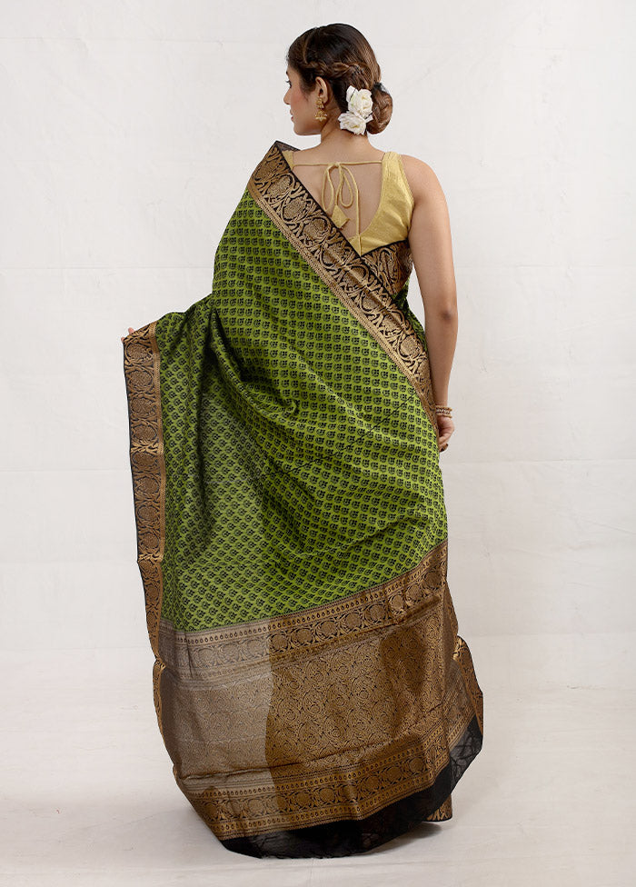 Sap Green Cotton Saree Without Blouse Piece - Indian Silk House Agencies