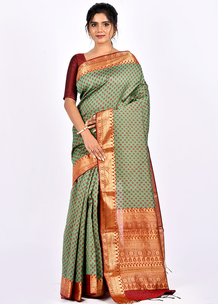 Forest Green Cotton Saree Without Blouse Piece - Indian Silk House Agencies