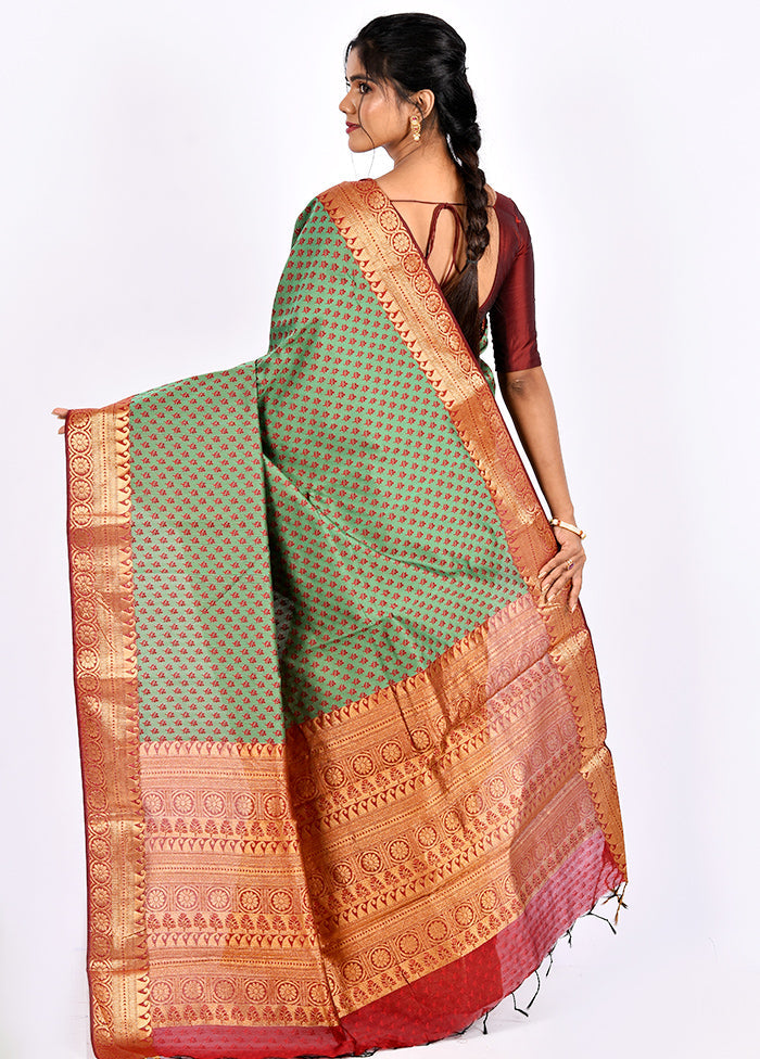 Forest Green Cotton Saree Without Blouse Piece - Indian Silk House Agencies