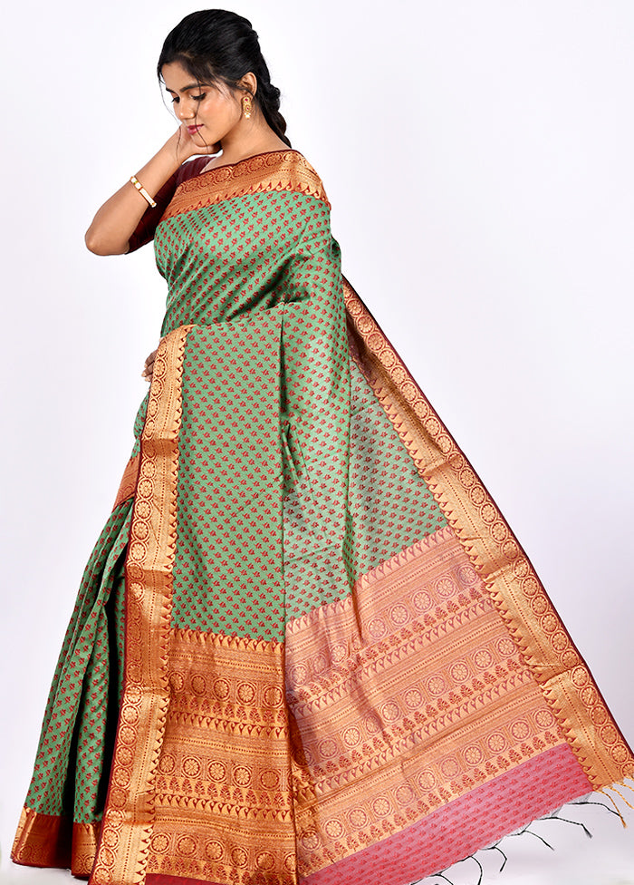 Forest Green Cotton Saree Without Blouse Piece - Indian Silk House Agencies