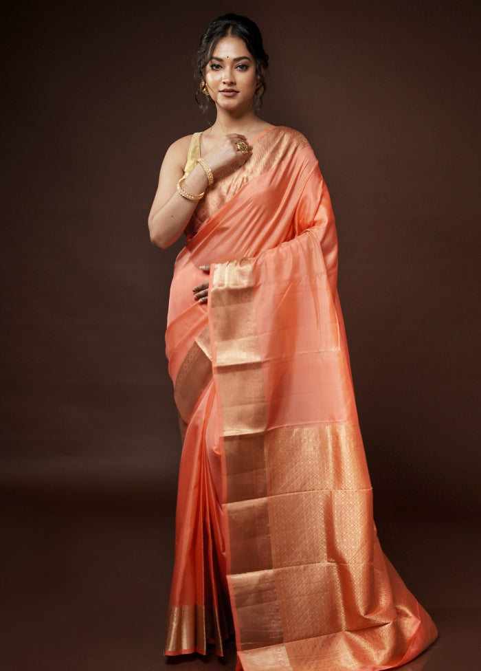 Peach Kanjivaram Pure Silk Saree With Blouse Piece - Indian Silk House Agencies