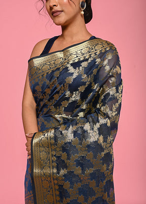 Blue Kora Silk Saree With Blouse Piece - Indian Silk House Agencies