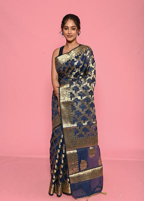 Blue Kora Silk Saree With Blouse Piece - Indian Silk House Agencies