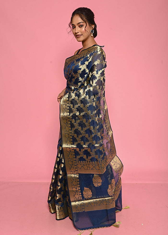 Blue Kora Silk Saree With Blouse Piece - Indian Silk House Agencies