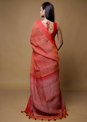 Rust Linen Silk Saree With Blouse Piece