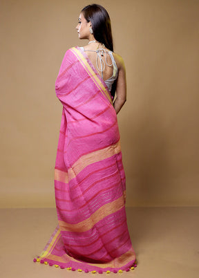 Pink Linen Silk Saree With Blouse Piece - Indian Silk House Agencies