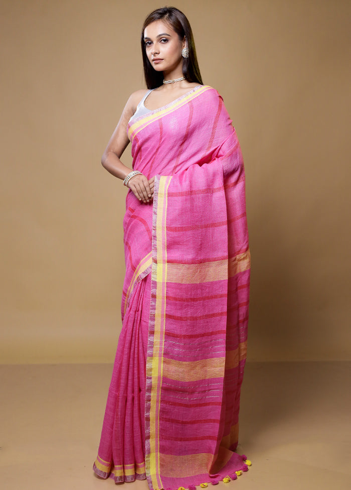 Pink Linen Silk Saree With Blouse Piece - Indian Silk House Agencies