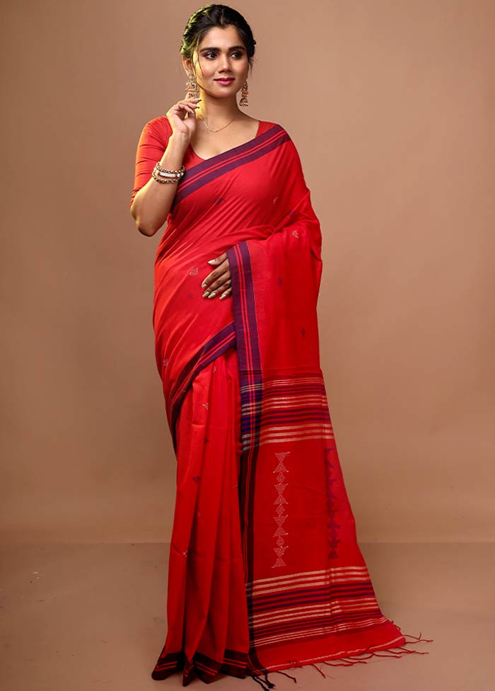 Red Begumpuri Cotton Saree With Blouse Piece - Indian Silk House Agencies