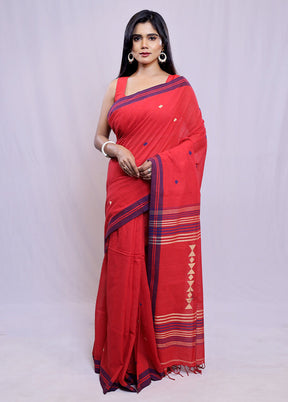 Red Pure Cotton Saree With Blouse Piece - Indian Silk House Agencies