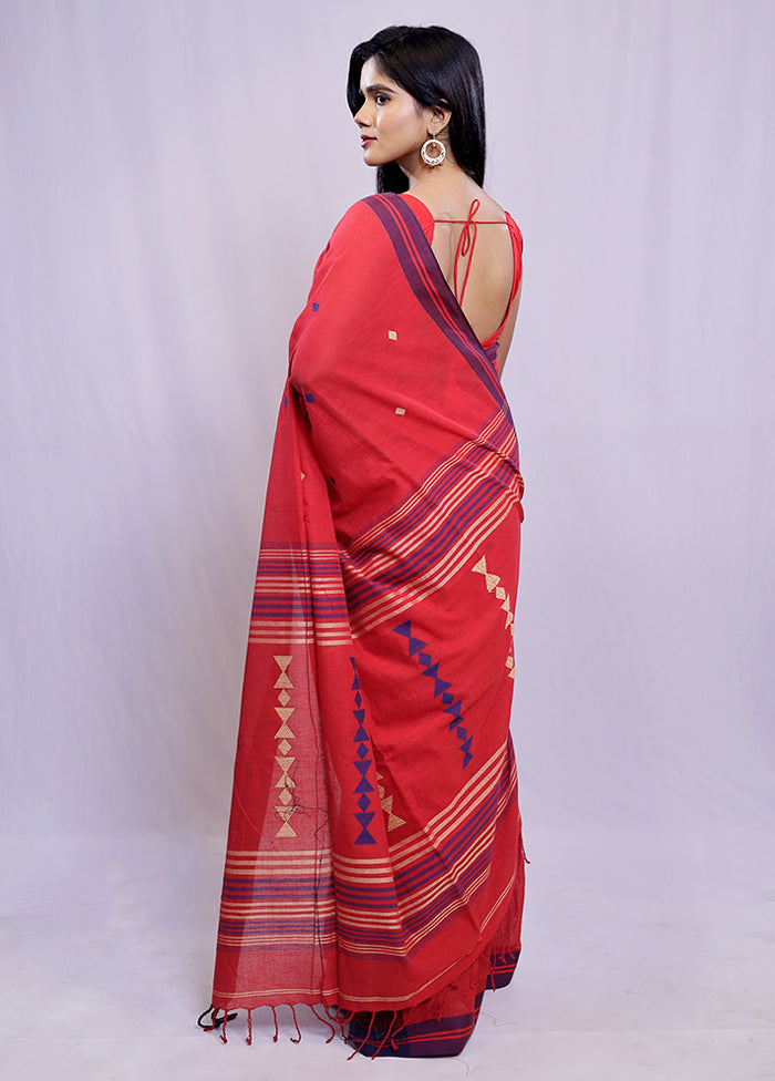 Red Pure Cotton Saree With Blouse Piece - Indian Silk House Agencies