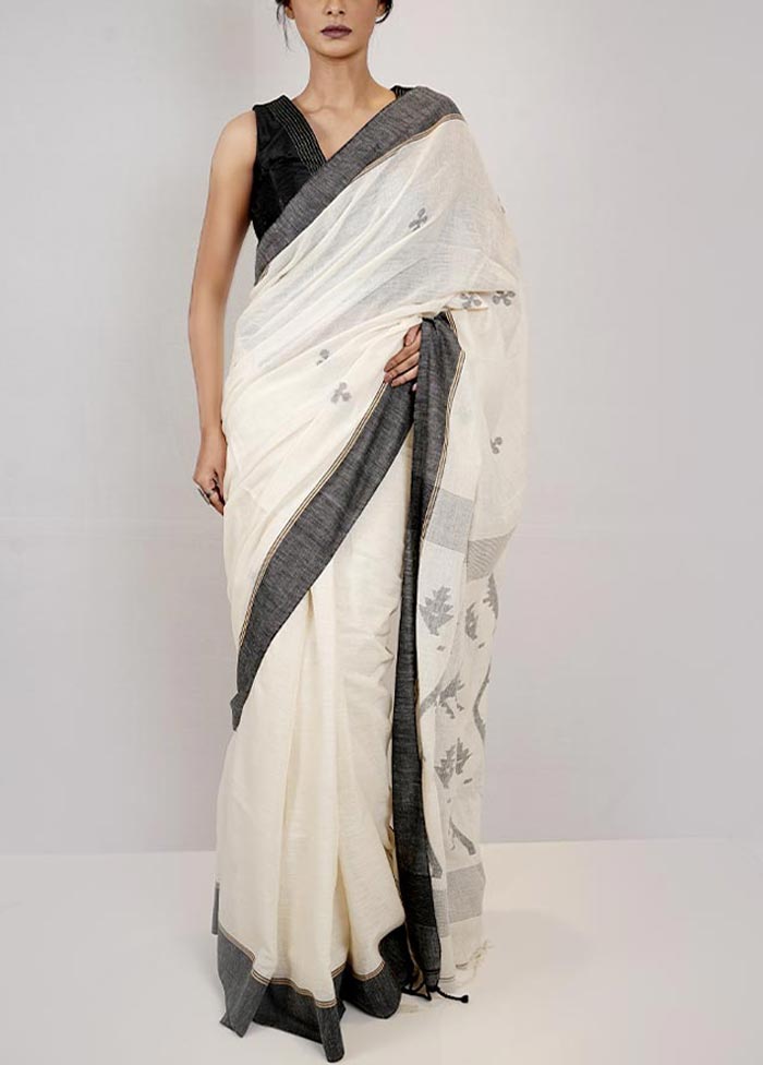 White Begumpuri Cotton Saree Without Blouse Piece - Indian Silk House Agencies