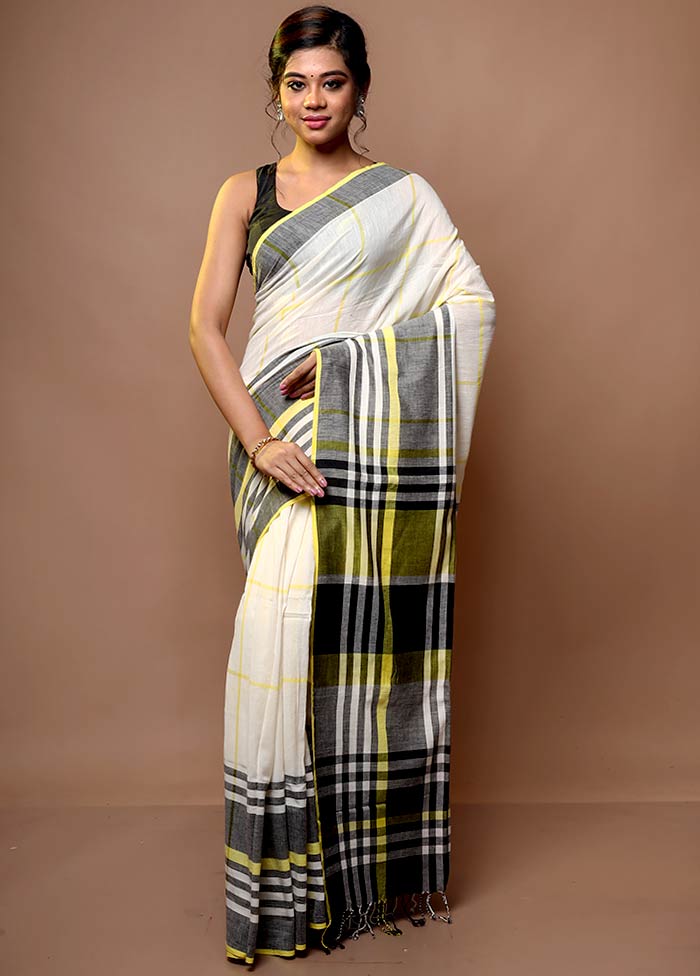 White Shantipuri Cotton Saree Without Blouse Piece - Indian Silk House Agencies