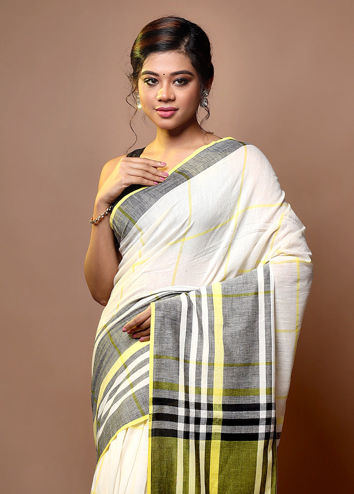 White Shantipuri Cotton Saree Without Blouse Piece - Indian Silk House Agencies