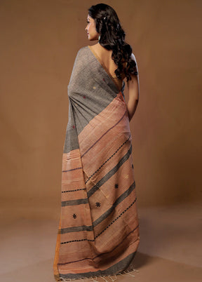 Grey Pure Cotton Saree With Blouse Piece - Indian Silk House Agencies