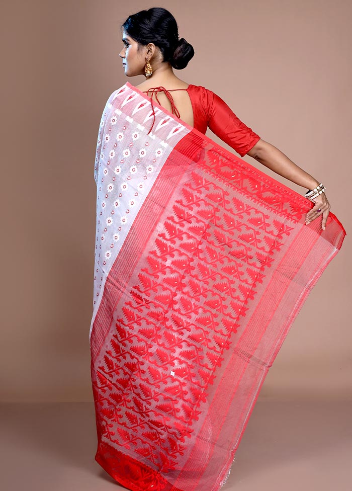 White Tant Jamdani Saree Without Blouse Piece - Indian Silk House Agencies