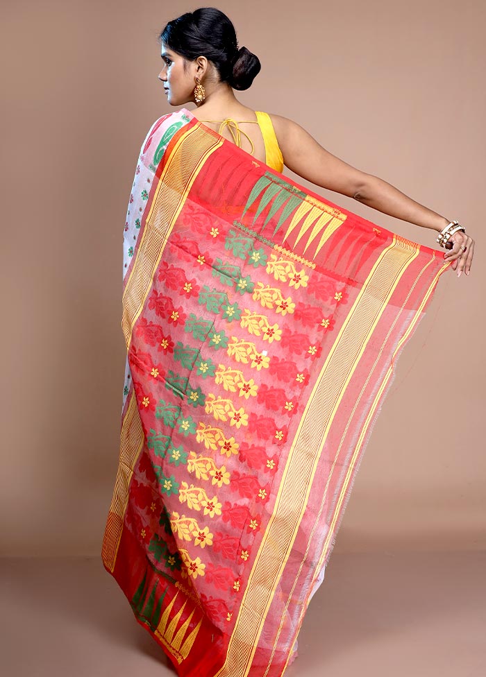 White Tant Jamdani Saree Without Blouse Piece - Indian Silk House Agencies