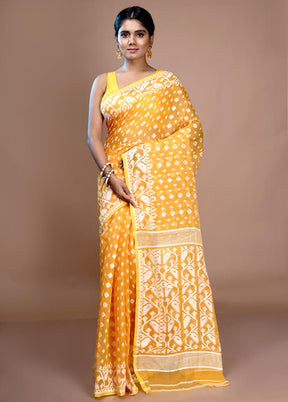 Yellow Tant Jamdani Saree Without Blouse Piece - Indian Silk House Agencies