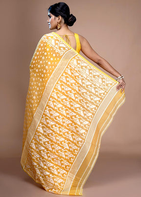 Yellow Tant Jamdani Saree Without Blouse Piece - Indian Silk House Agencies