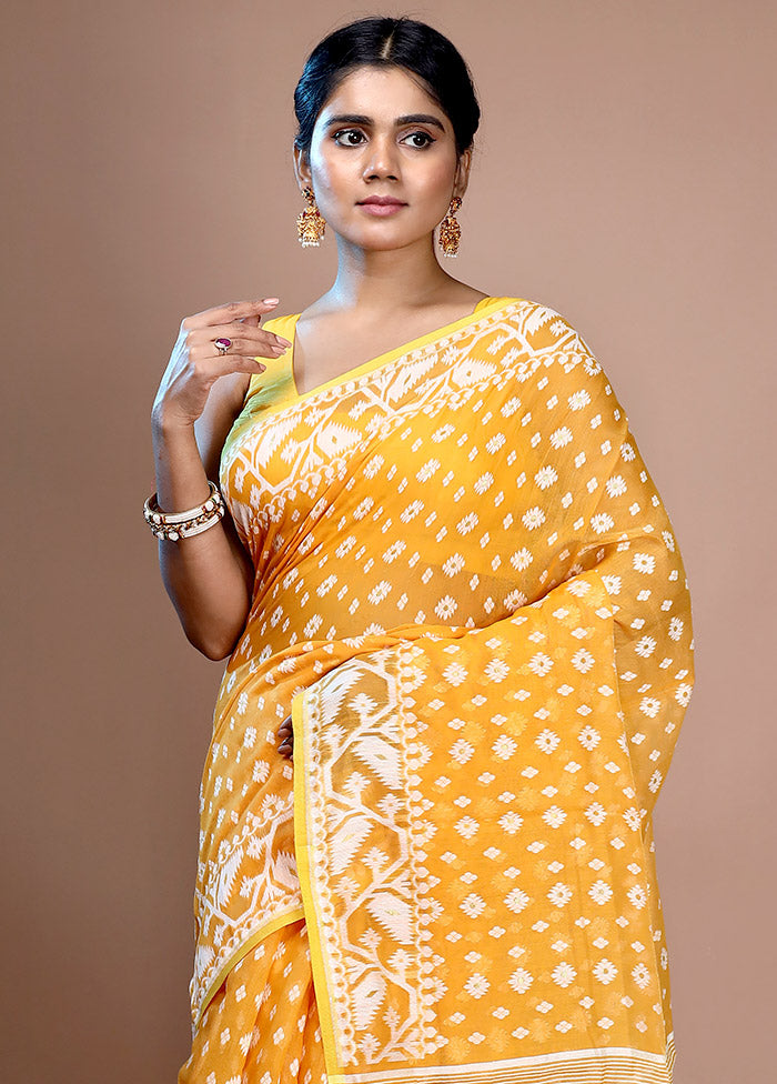 Yellow Tant Jamdani Saree Without Blouse Piece - Indian Silk House Agencies