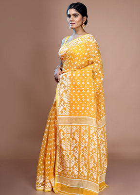 Yellow Tant Jamdani Saree Without Blouse Piece - Indian Silk House Agencies