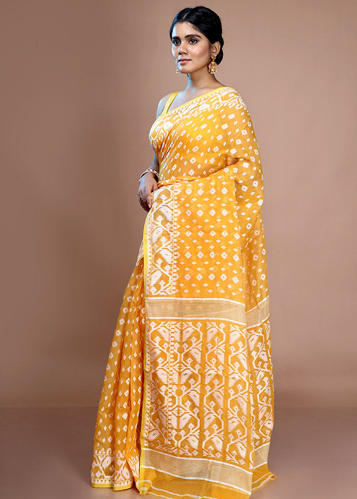 Yellow Tant Jamdani Saree Without Blouse Piece - Indian Silk House Agencies