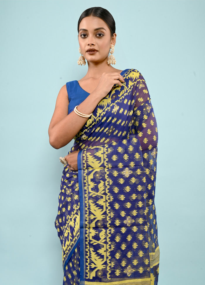 Blue Tant Cotton Saree Without Blouse Piece - Indian Silk House Agencies