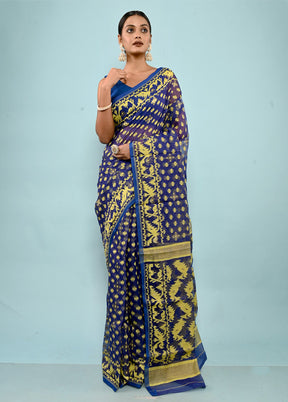 Blue Tant Cotton Saree Without Blouse Piece - Indian Silk House Agencies