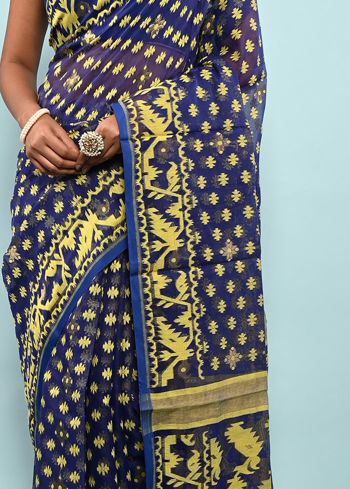 Blue Tant Cotton Saree Without Blouse Piece - Indian Silk House Agencies