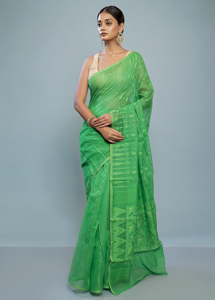 Green Tant Cotton Saree Without Blouse Piece - Indian Silk House Agencies