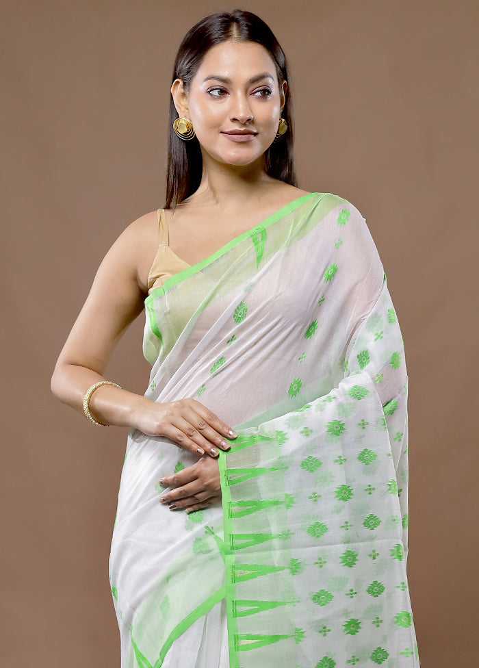 White Tant Jamdani Saree Without Blouse Piece - Indian Silk House Agencies