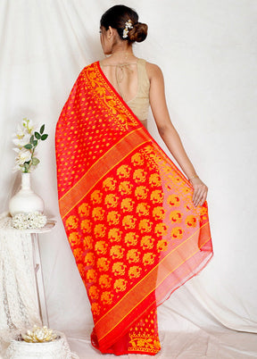 Red Tant Jamdani Woven Saree Without Blouse Piece - Indian Silk House Agencies