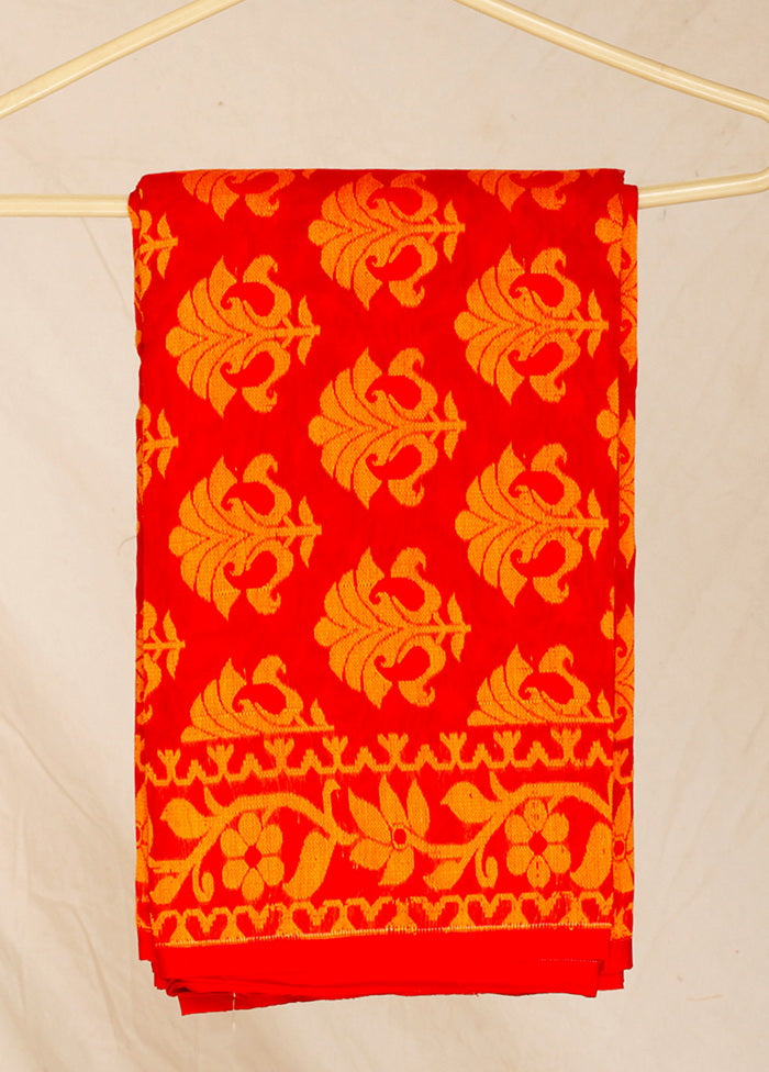 Red Tant Jamdani Woven Saree Without Blouse Piece - Indian Silk House Agencies