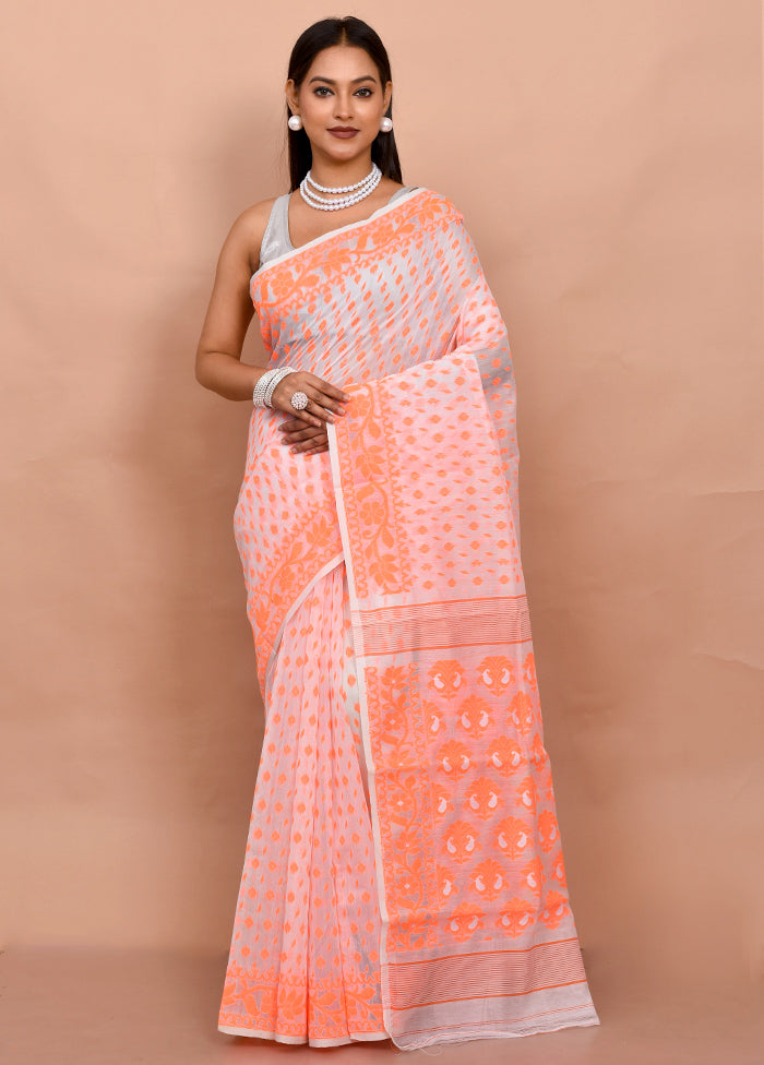 White Tant Jamdani Saree Without Blouse Piece - Indian Silk House Agencies